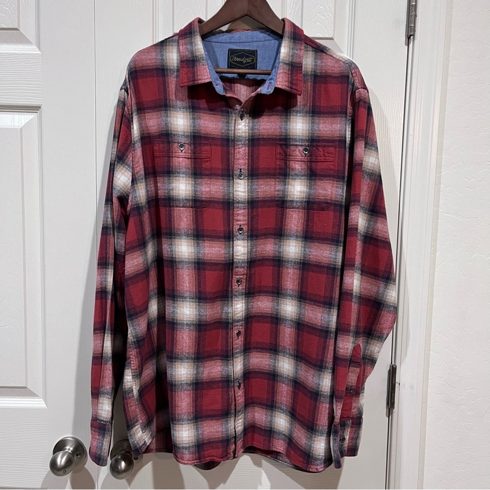 Threadgrit Men's Red Plaid Flannel Shirt Size 2XL